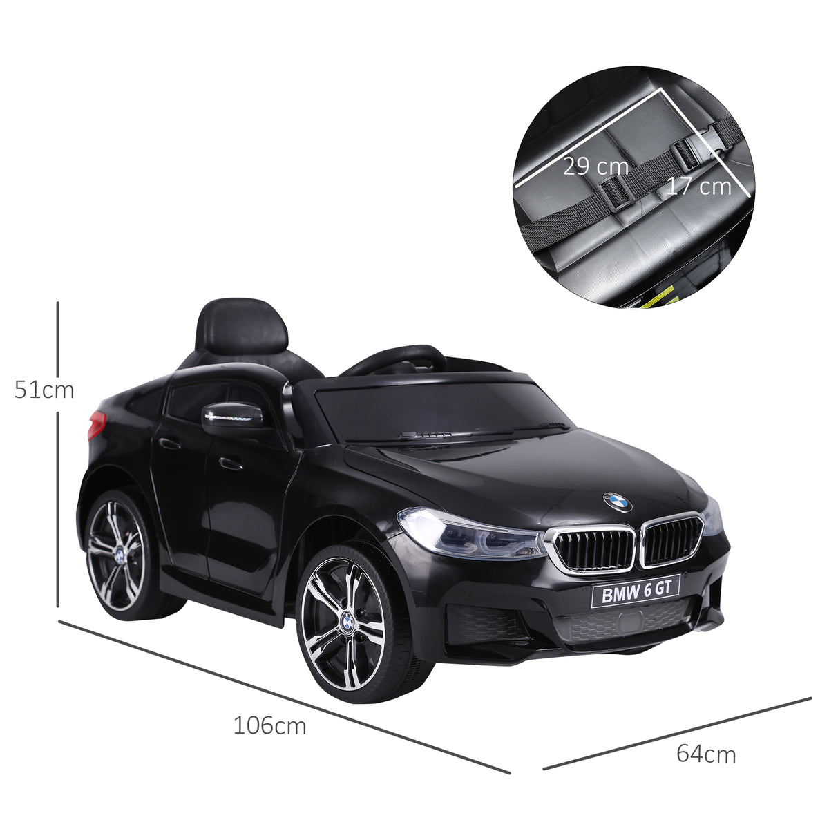 Voiture électrique Enfants 6 V 3 Km/h Max. Effets sonores et Lumineux télécommande Incluse Noir BMW 6 GT