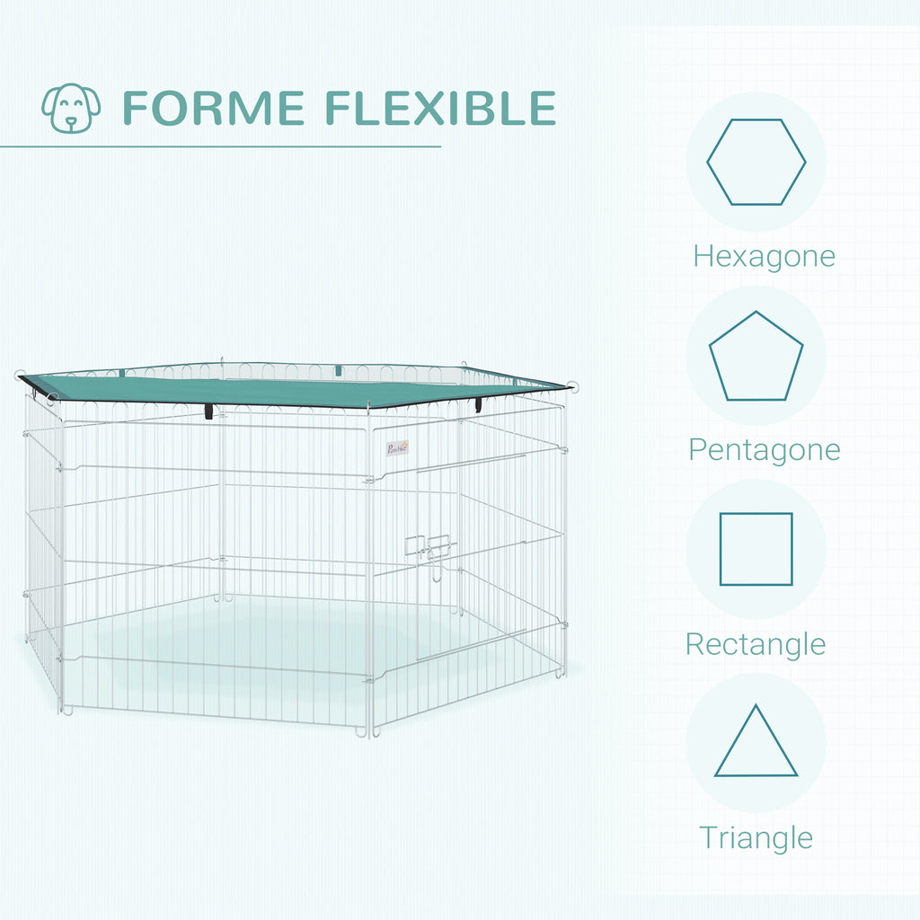 Parc pour chien, enclos chien 6 panneaux avec toit, modulable et pliable, enclos portable 60H cm avec porte, clôture pour chat, chiens de petit taille, intérieur et extérieur, argent, vert