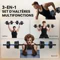 Kit Haltères Musculation Haltères Réglables 25 kg 3 en 1, Ensemble de Poids Réglable avec Barre d'Extension Bleu