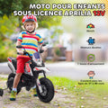 Moto électrique enfants sous licence Aprilia avec 2 moteurs 12V, roues d'entraînement, lumière LED, musique - blanc