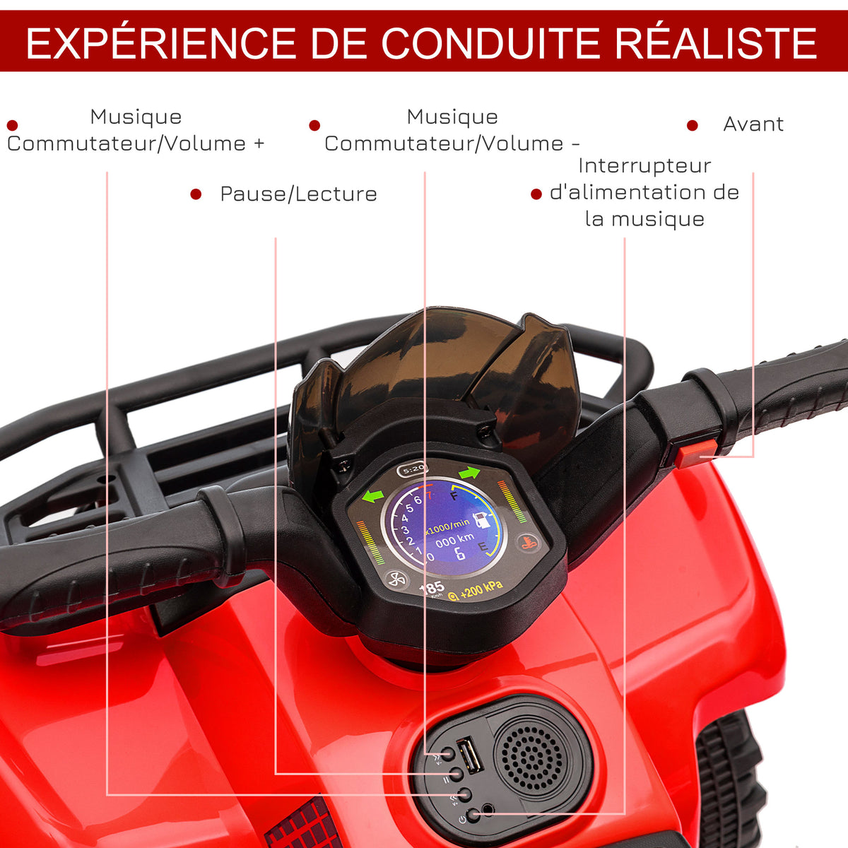 Quad buggy voiture électrique enfant quad électrique 18-36 mois 6 V 2 Km/h max. rouge