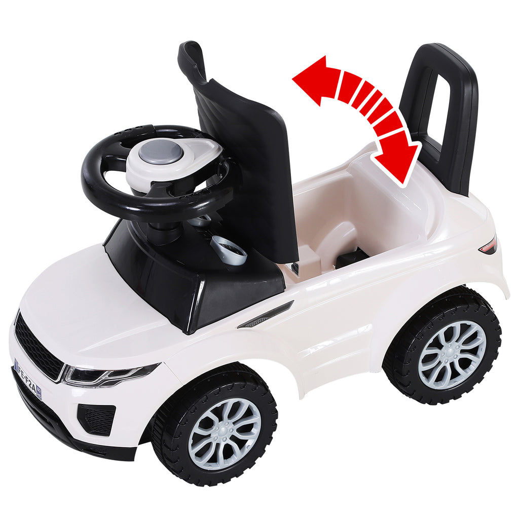 Porteur Enfant Véhicule à Pousser, Porteur Bébé avec Klaxon, Compteurs Factices et Coffre à Jouets, pour Enfants de 12 à 36 Mois, Blanc