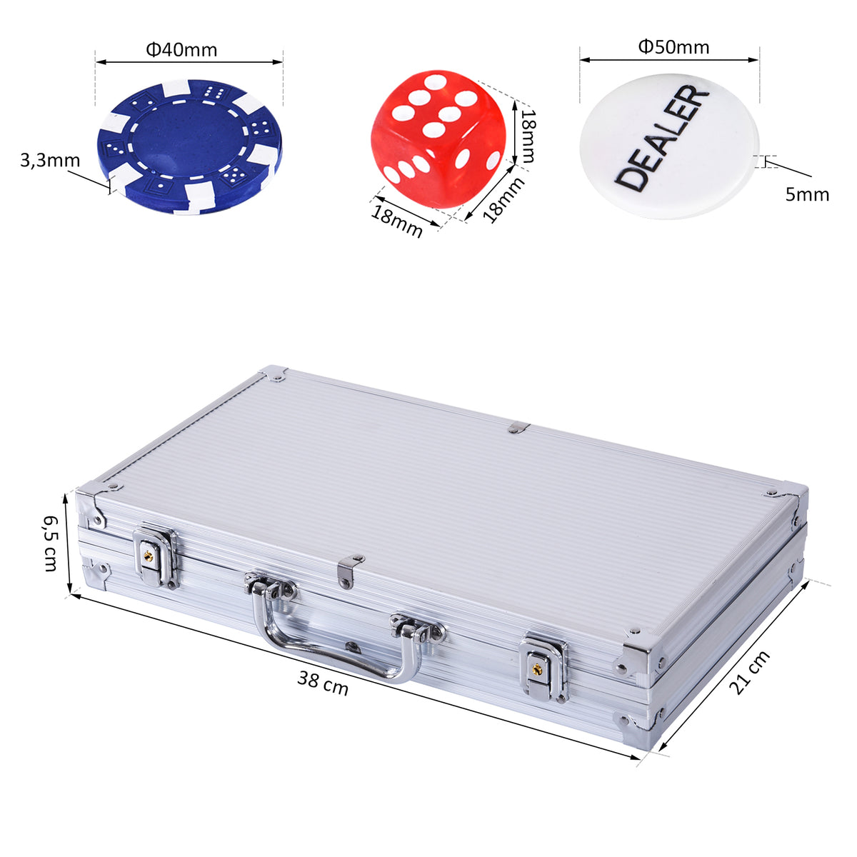 Mallette de Poker Coffret de Poker Complet avec 300 jetons 2 Jeux de Cartes + 2 clés Aluminium