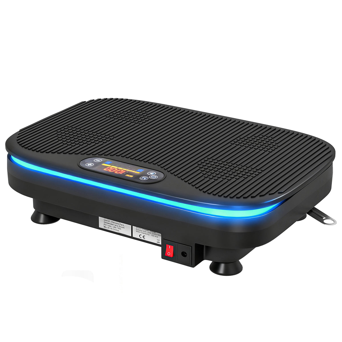 Plateforme Vibrante avec Lumières, Bluetooth, 3 Programmes, 99 Vitesses, Télécommande, Écran LED, 47x32x12cm, Noir