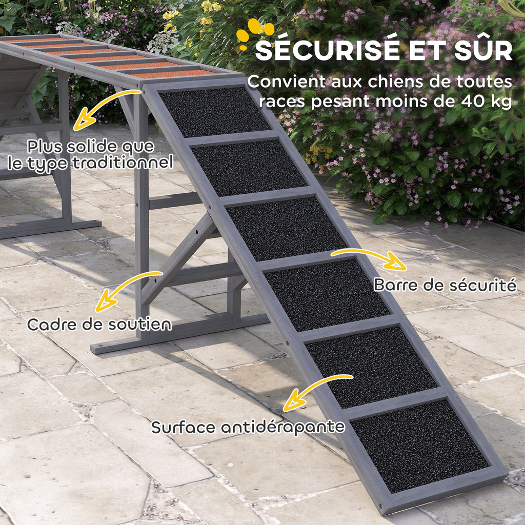 Rampe d'agilité pour chien, équipement d'agilité pour chiens, barres de sécurité surface antidérapante 335x55x60cm gris