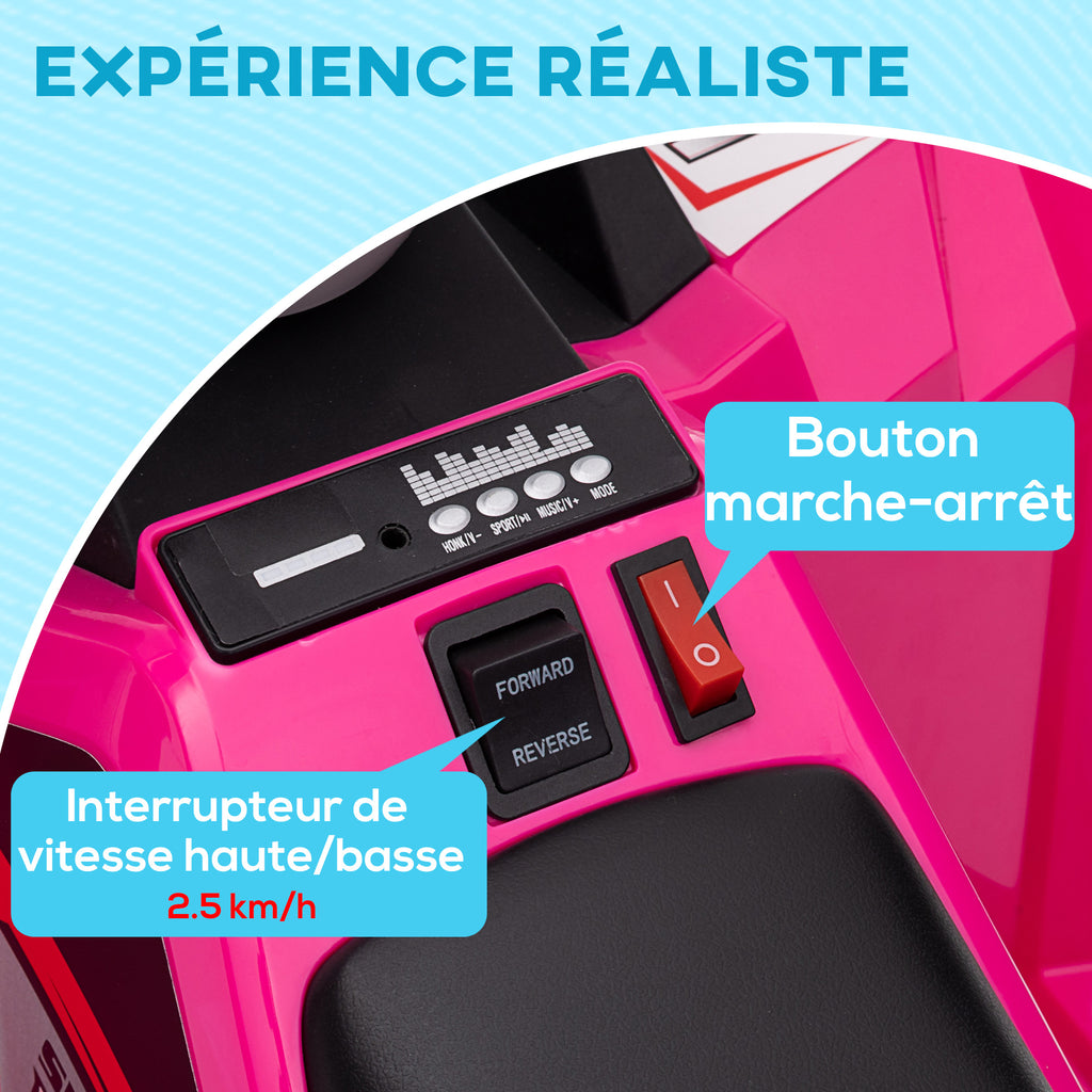Quad électrique pour enfants véhicule à batterie 6V avec marche avant et arrière 70L x 41,5l x 48,5H cm Rose