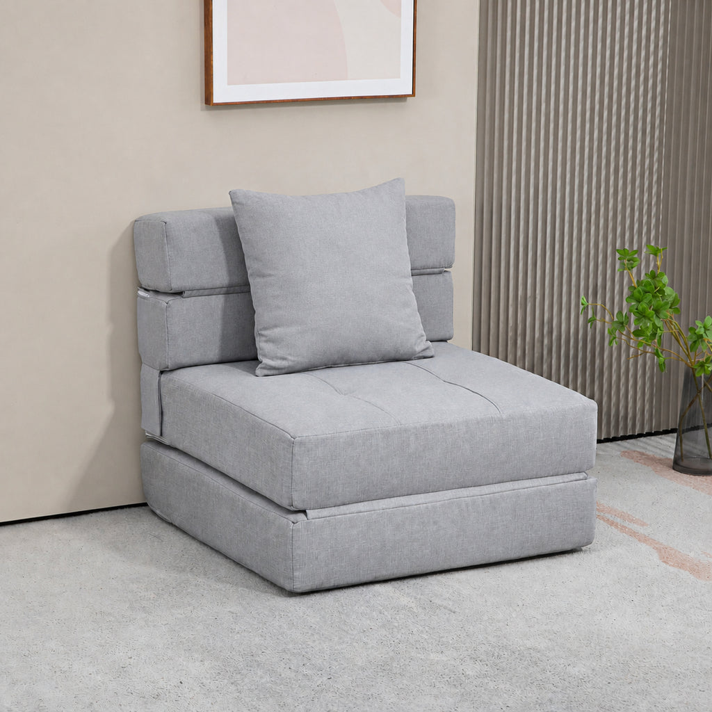 Chauffeuse canapé-lit convertible fauteuil 1 place avec 1 coussin déhoussable, tissu gris clair