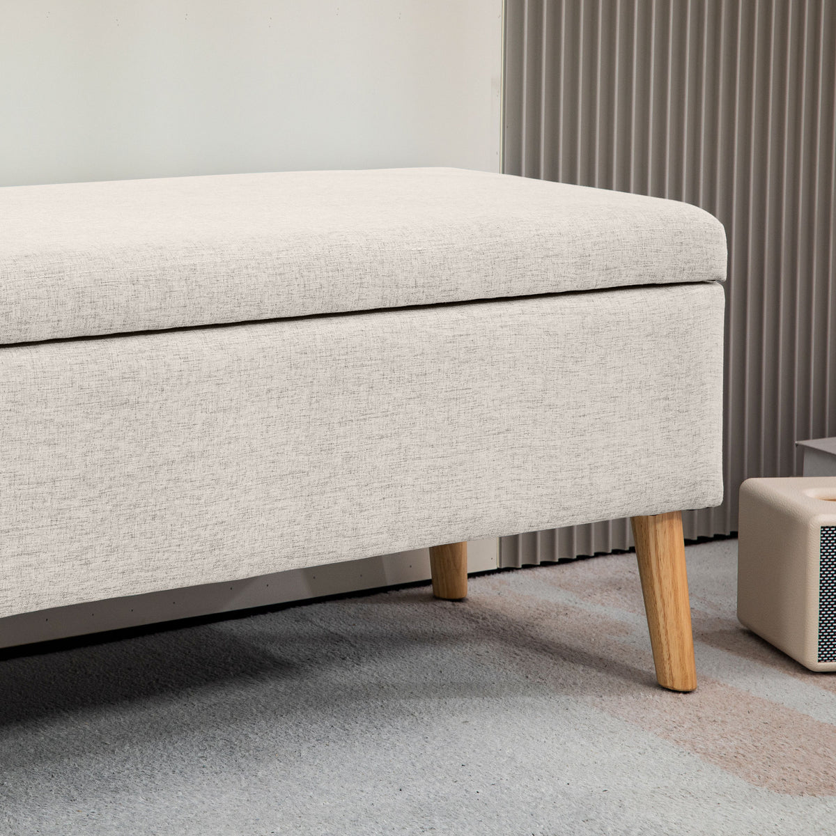 Banc coffre rangement rembourré aspect lin pour chambre à coucher, entrée, salon, charge 220 Kg, 110 x 39 x 45 cm, beige