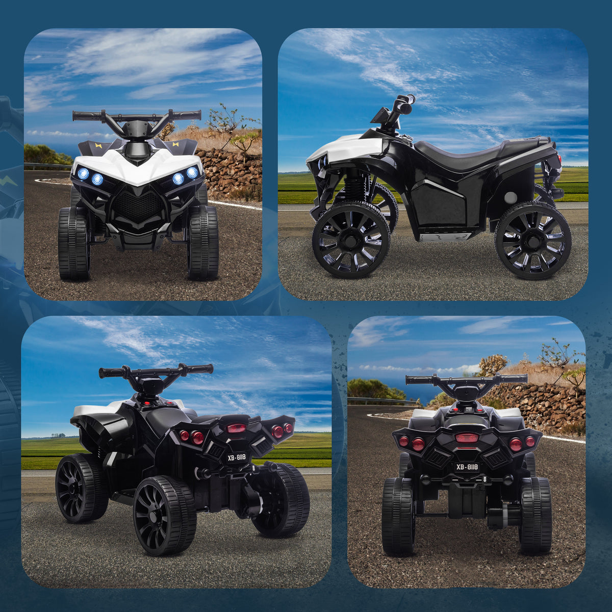 Quad électrique enfant 6V, voiture électrique enfants ATV, musique et phares LED, pour 18-56 mois, 70x42x45cm, blanc