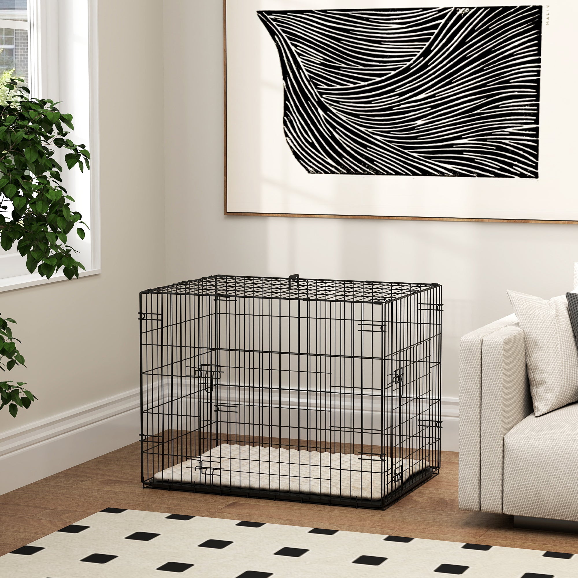Cage pour chien cage de transport pour chien pliable avec 2 portes plateau amovible coussin lavable 75x48,5x53cm noir