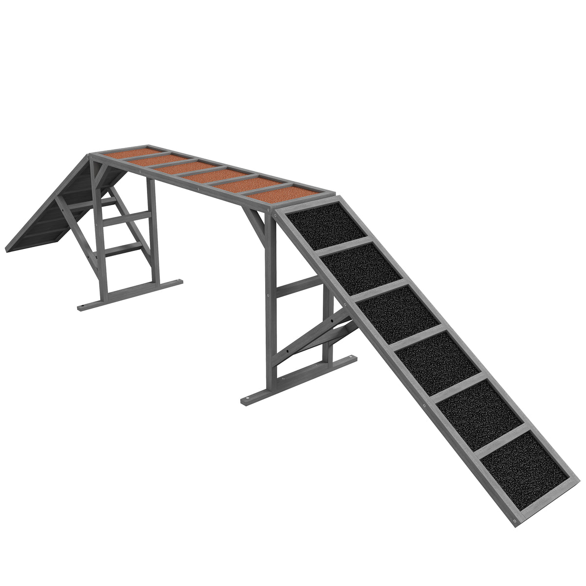 Rampe d'agilité pour chien, équipement d'agilité pour chiens, barres de sécurité surface antidérapante 335x55x60cm gris