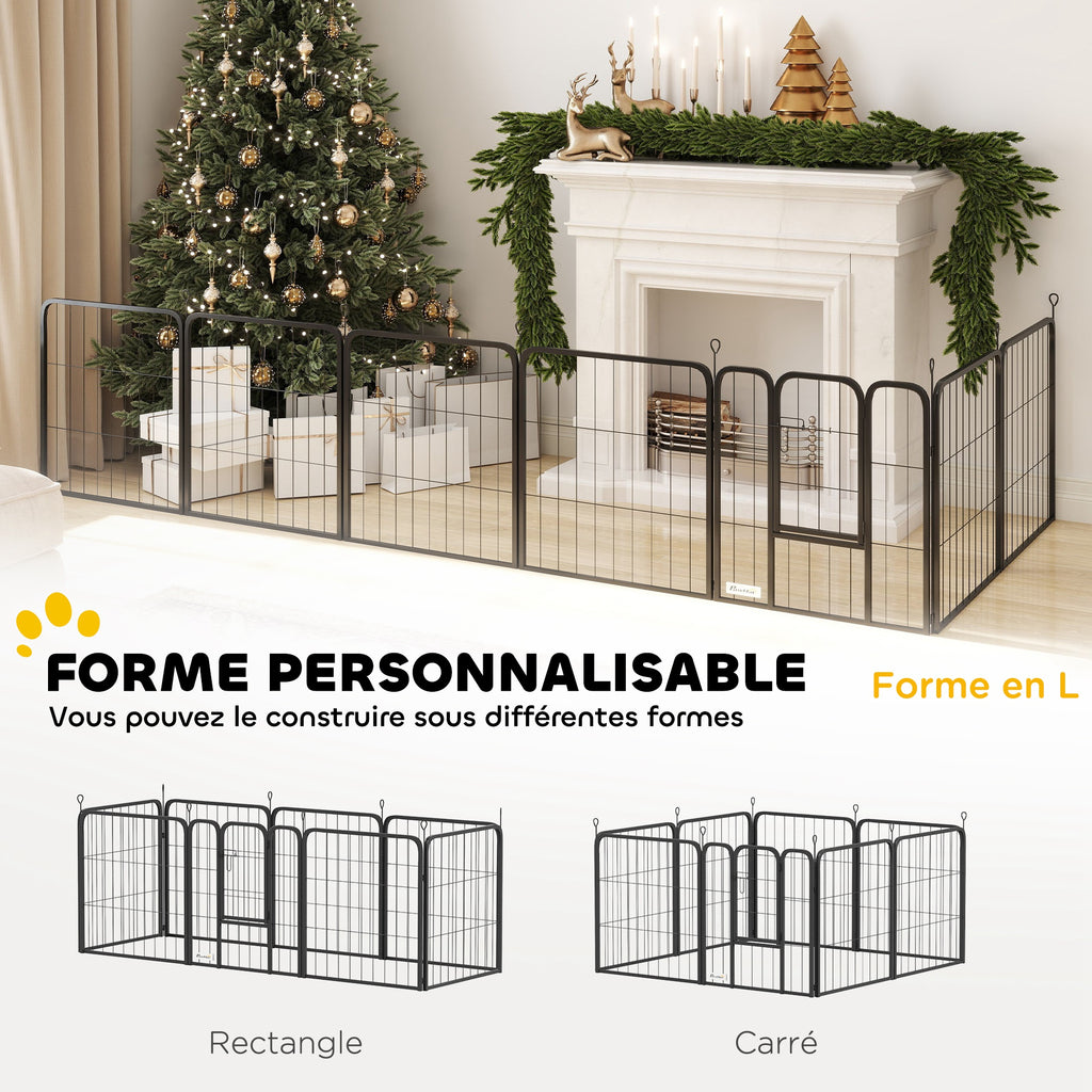 Parc pour chien enclos chien 8 panneaux modulable et pliable acier avec porte pour chiot intérieur extérieur 60 cm noir