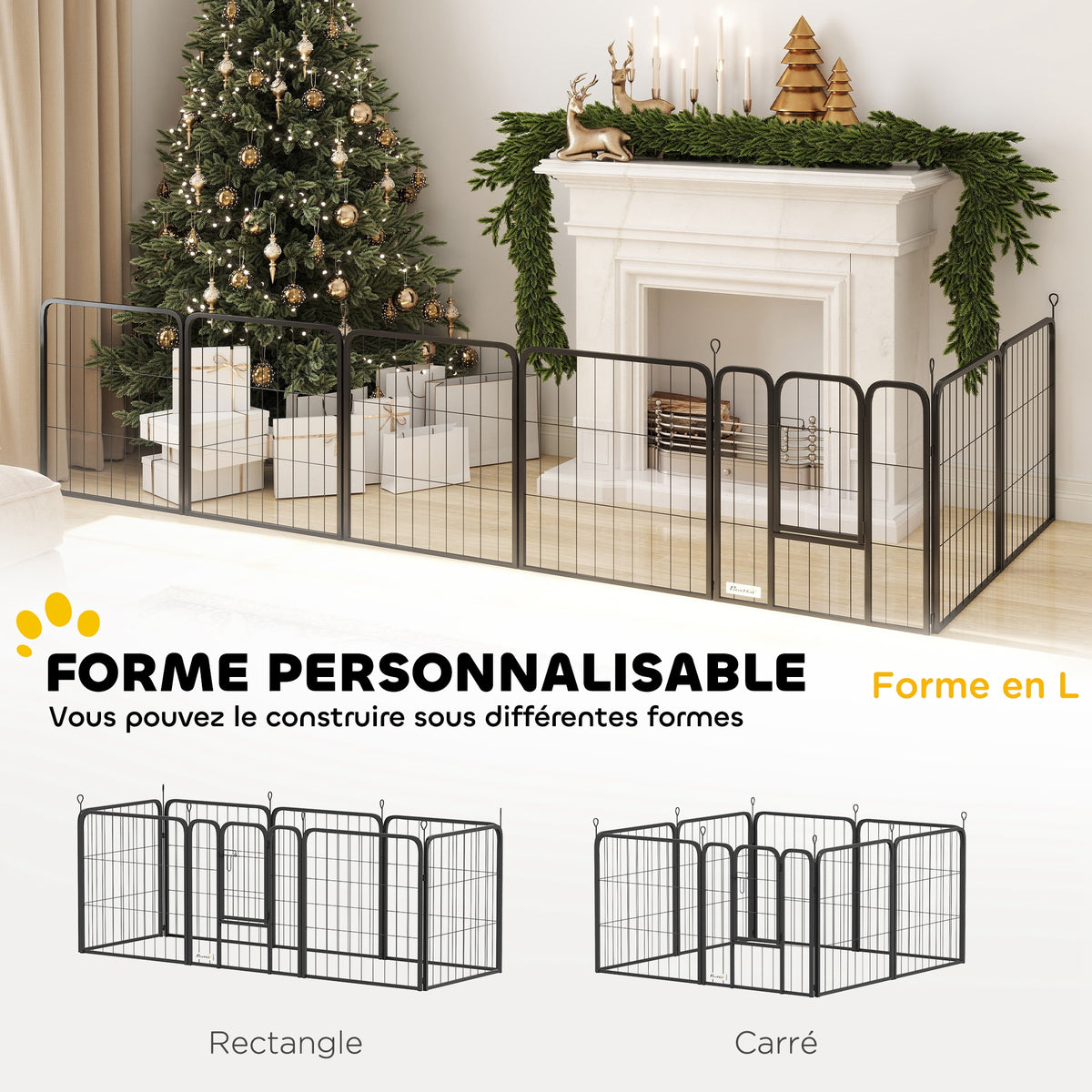 Parc pour chien enclos chien 8 panneaux modulable et pliable acier avec porte pour chiot intérieur extérieur 60 cm noir