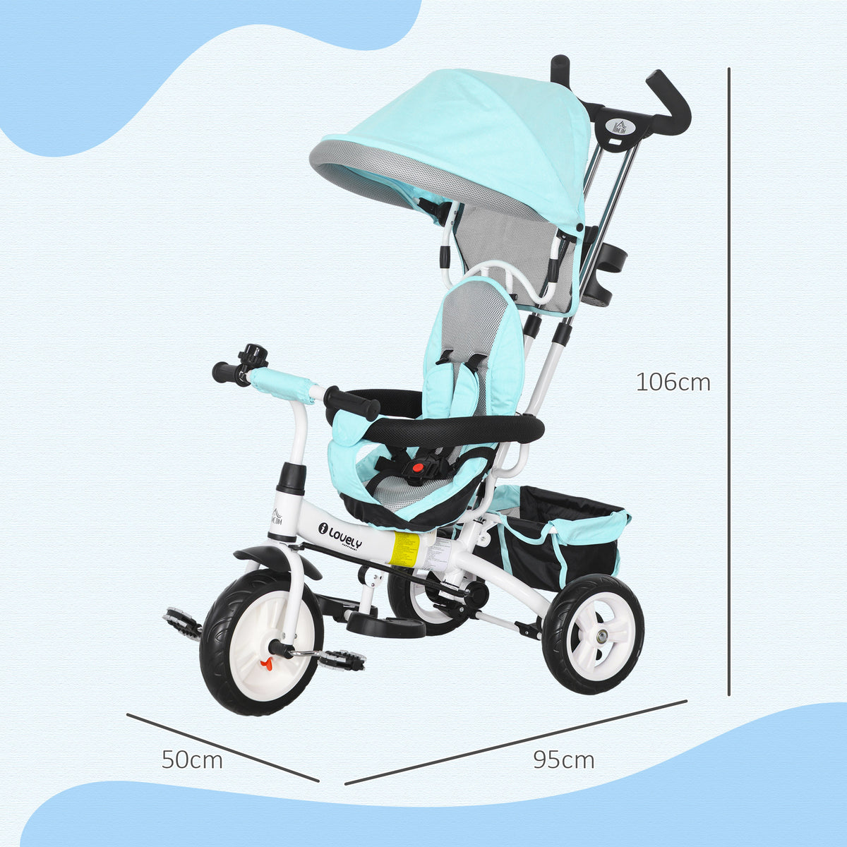 Tricycle 6 en 1 pour enfants, auvent, ceinture de sécurité 5 points, rangement, repose-pieds, frein, 1-5 ans, vert