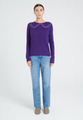Pull col rond femme en cachemire violet & blanc écru - ZAYA 11