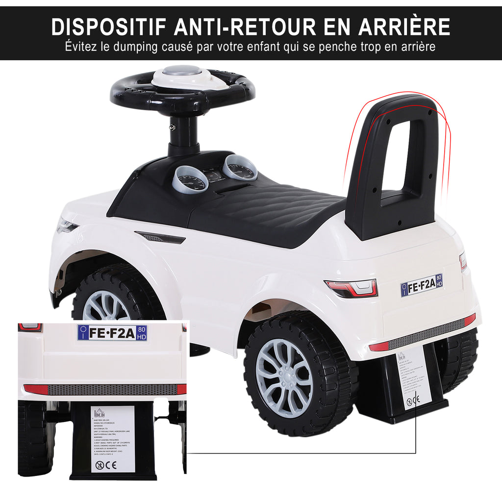 Porteur Enfant Véhicule à Pousser, Porteur Bébé avec Klaxon, Compteurs Factices et Coffre à Jouets, pour Enfants de 12 à 36 Mois, Blanc