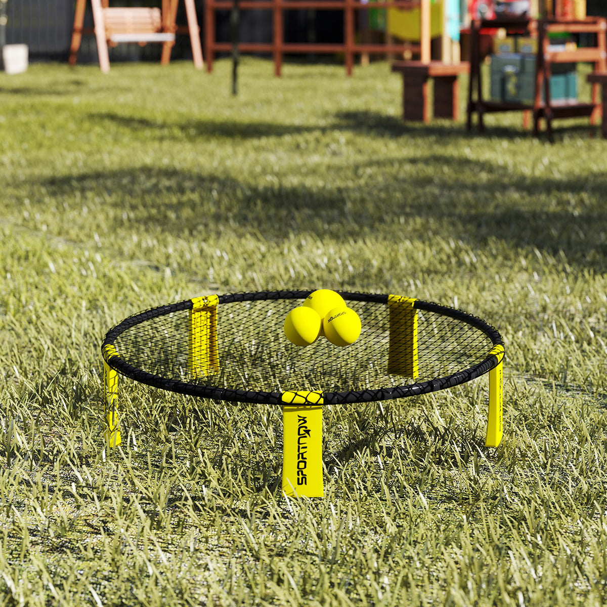 Ensemble jeu de mini-volleyball en plein air avec filet, 3 balles et pompe, portable avec sac de transport jaune